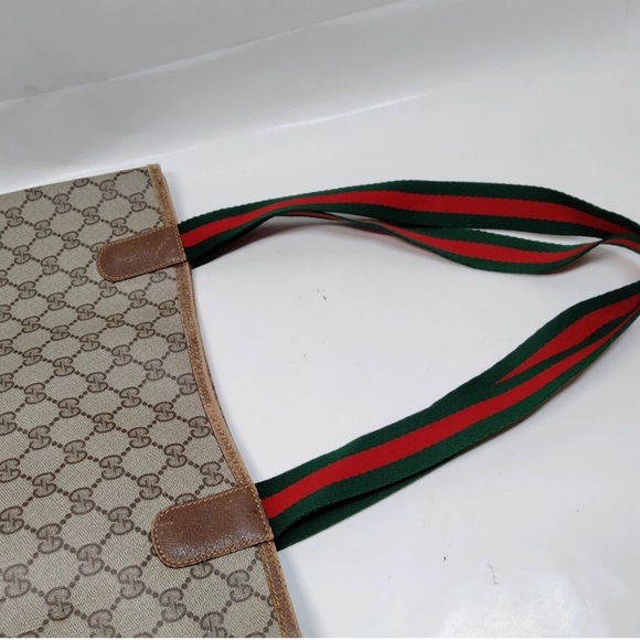 Gucci Beige GG Canvas Tote with Red and Green Straps - Picture 15 of 16